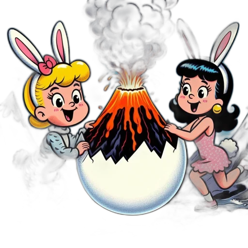 cartoon, concept art, comic book art, fire, two, child-like, bunny, characters transparent PNG cut-out