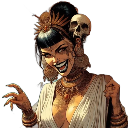 jewelry, staff, comic book art, concept art, fantasy art, woman, skull-topped, umbrella transparent PNG cut-out