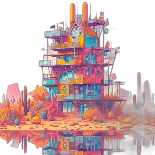 building, robot, concept art, pixel art, 3d render, cyberpunk, outer space, fog transparent PNG cut-out