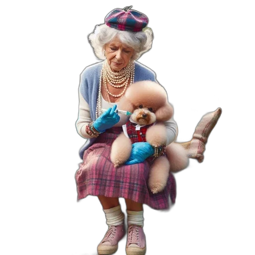 3d render, concept art, photorealistic, elderly, lady, vibrant, attire, sits transparent PNG cut-out