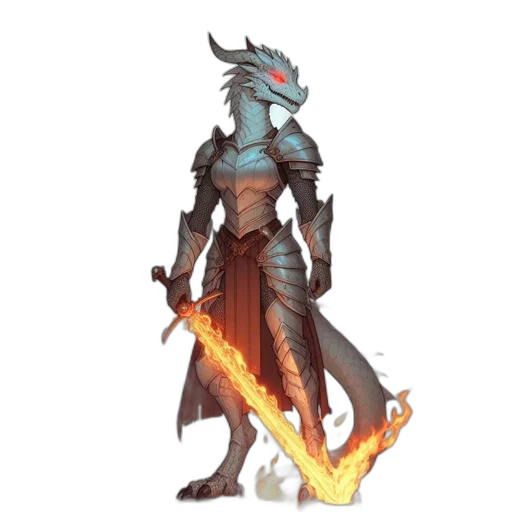 dragon, staff, sword, concept art, fantasy art, pixel art, comic book art, fire transparent PNG cut-out
