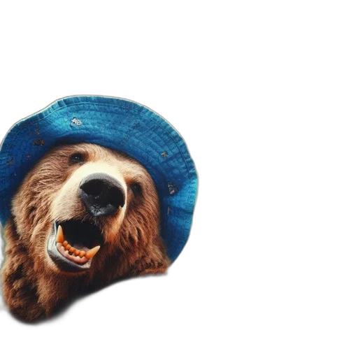 hat, animal, face, mask, photorealistic, 3d render, bear, wearing transparent PNG cut-out