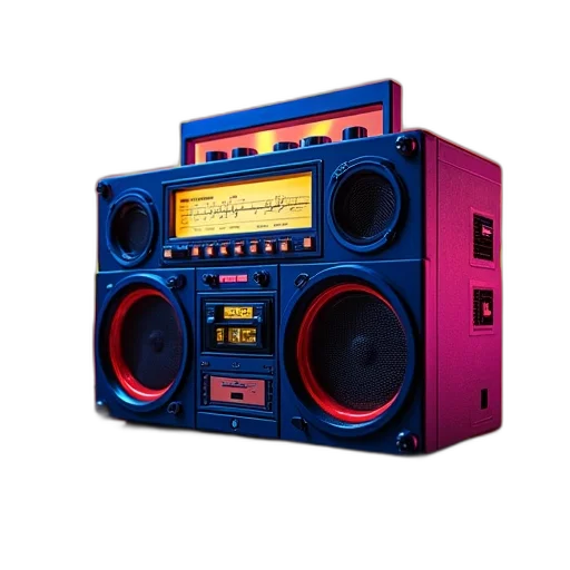vaporwave, cyberpunk, neon, colorful, boom, box, print transparent PNG cut-out