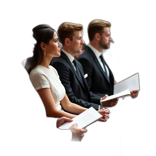 staff, group, people, seated, row, each, holding, piece transparent PNG cut-out