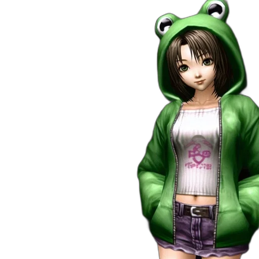 jacket, concept art, pixel art, photorealistic, 3d render, green, animated, frog-hoodie-wearing transparent PNG cut-out