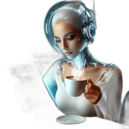 robot, concept art, cyberpunk, 3d render, fantasy art, woman, white, hair transparent PNG cut-out