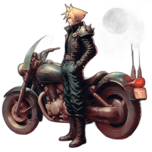 jacket, weapon, concept art, comic book art, cyberpunk, fantasy art, character, spiky transparent PNG cut-out