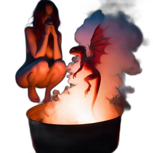 dragon, concept art, fantasy art, 3d render, pixel art, fire, fog, night transparent PNG cut-out
