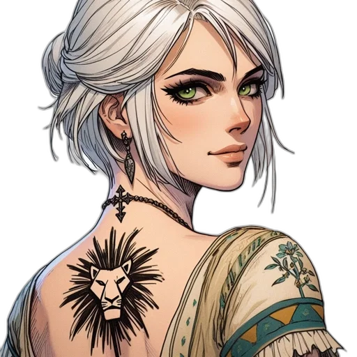 face, dress, jewelry, flower, fantasy art, concept art, comic book art, pixel art transparent PNG cut-out