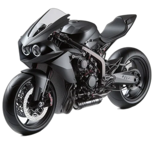 3d render, photorealistic, concept art, black, futuristic, motorcycle, exposed, mechanics transparent PNG cut-out