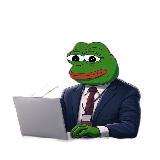 staff, face, robot, cartoon, frog, pepe, formally, attired transparent PNG cut-out