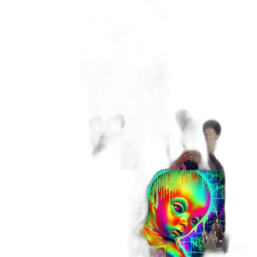 mask, face, robot, hair, photorealistic, concept art, 3d render, vaporwave transparent PNG cut-out
