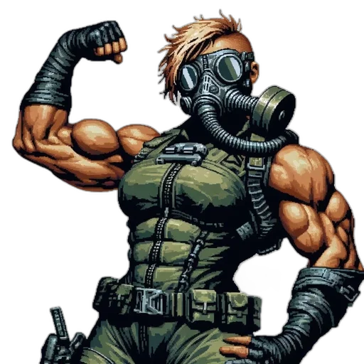 mask, comic book art, concept art, cyberpunk, pixel art, muscular, character, wearing transparent PNG cut-out