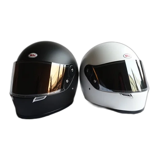 3d render, two, motorcycle, helmets, placed, side, white, cloth transparent PNG cut-out