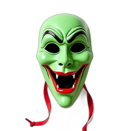 mask, face, staff, creature, 3d render, concept art, photorealistic, green transparent PNG cut-out