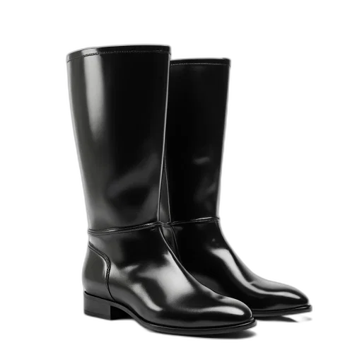shoes, photorealistic, 3d render, pair, shiny, black, leather, boots transparent PNG cut-out
