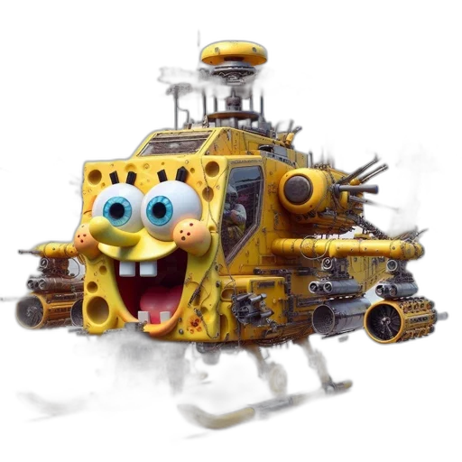 robot, car, weapon, concept art, 3d render, yellow, helicopter, featuring transparent PNG cut-out