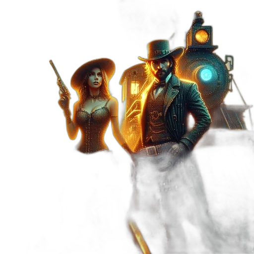robot, concept art, comic book art, cyberpunk, fantasy art, fire, neon lights, golden transparent PNG cut-out