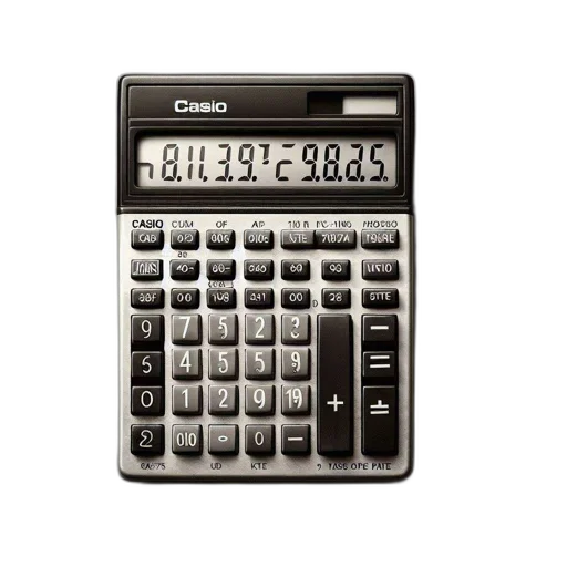 weapon, casio, brand, calculator, shown, against, gray, background transparent PNG cut-out