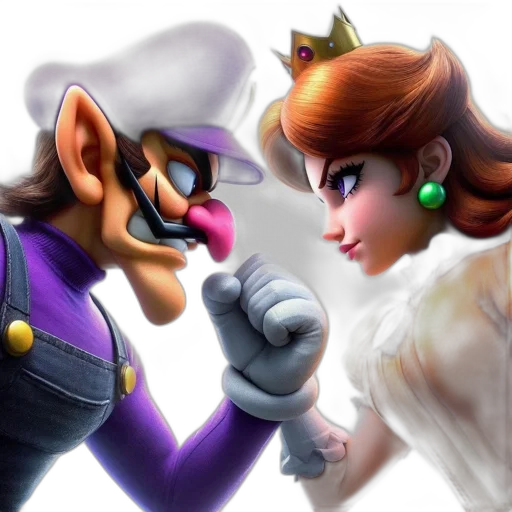 crown, concept art, 3d render, fantasy art, photorealistic, waluigi, purple-clad, mustachioed transparent PNG cut-out