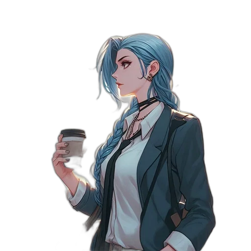 jacket, staff, anime, concept art, pixel art, cartoon, blue, pastel transparent PNG cut-out