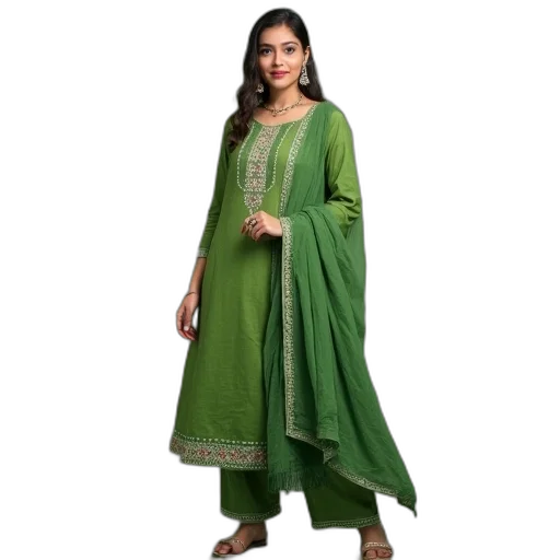 dress, green, earth tones, cotton, straight, salwar, suit transparent PNG cut-out