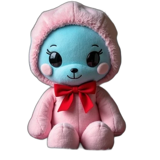 creature, 3d render, plush, toy, character, blue, face, black transparent PNG cut-out