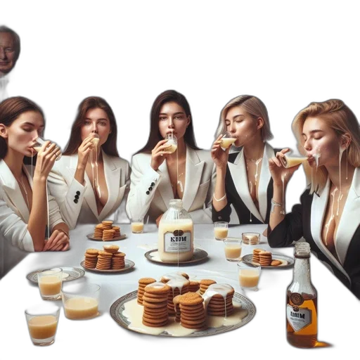 food, concept art, six, women, white, blazers, gather, table transparent PNG cut-out