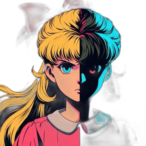 face, mask, hair, crown, anime, vaporwave, pixel art, cartoon transparent PNG cut-out