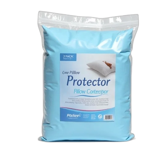 blue, pillow, protector, white, label, featuring, words, temperature transparent PNG cut-out