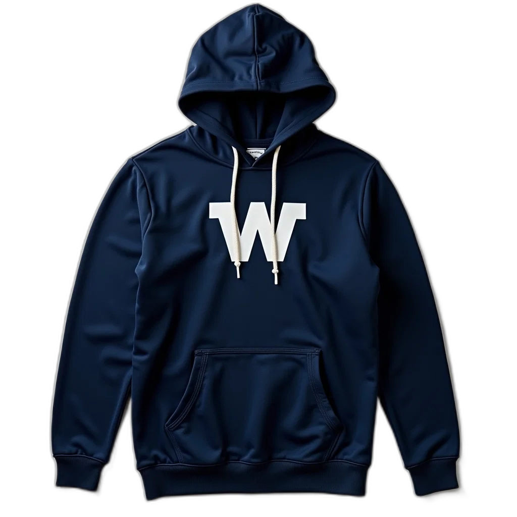 jacket, weapon, 3d render, navy, blue, hoodie, white, logo transparent PNG cut-out