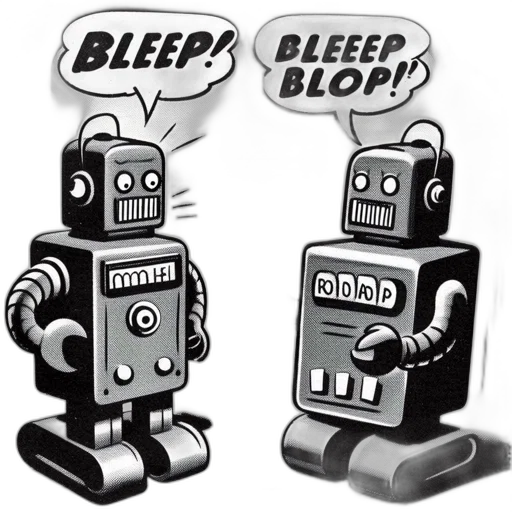 robot, two, characters, depicted, one, producing, simple, bleep transparent PNG cut-out