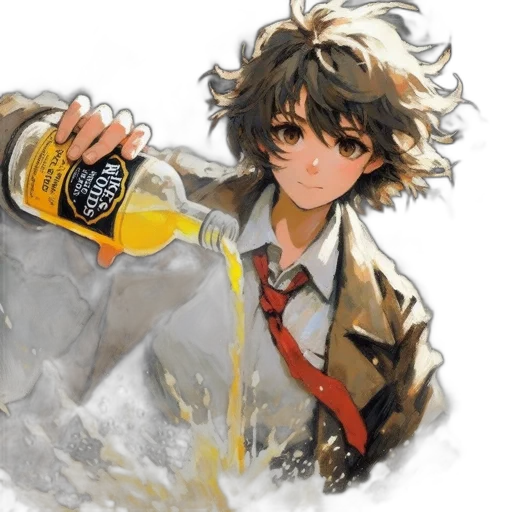 jacket, bottle, food, weapon, photorealistic, anime, concept art, watercolor transparent PNG cut-out