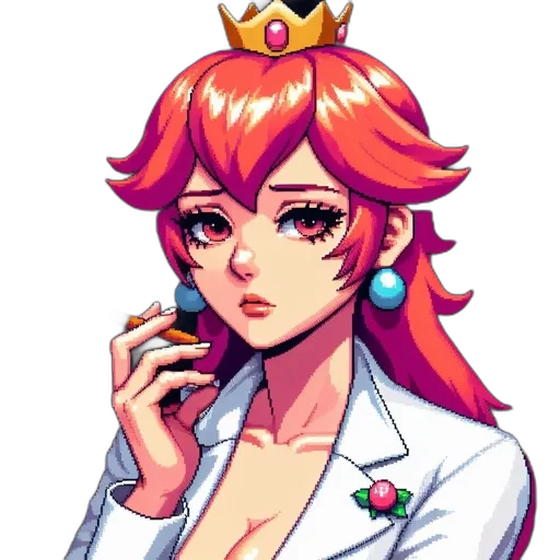 crown, staff, dress, pixel art, anime, concept art, vaporwave, red transparent PNG cut-out