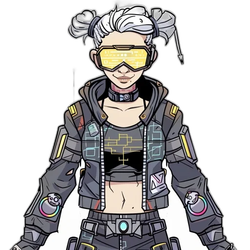 jacket, cyberpunk, concept art, pixel art, anime, monochrome, female, character transparent PNG cut-out
