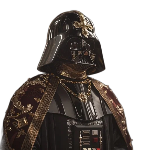 crown, staff, jacket, mask, 3d render, concept art, photorealistic, dark transparent PNG cut-out