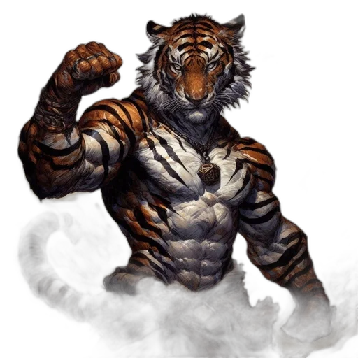 animal, fantasy art, concept art, comic book art, photorealistic, anthropomorphic, tiger, wearing transparent PNG cut-out