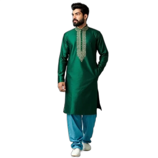 jacket, green, man, wearing, traditional, indian, sherwani, decorative transparent PNG cut-out
