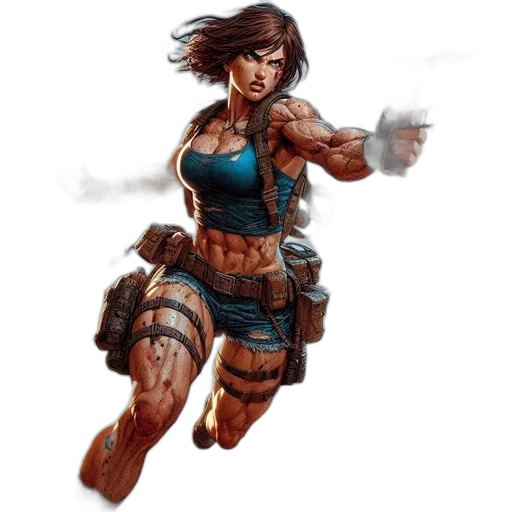 weapon, concept art, fantasy art, comic book art, pixel art, blue, muscular, woman transparent PNG cut-out