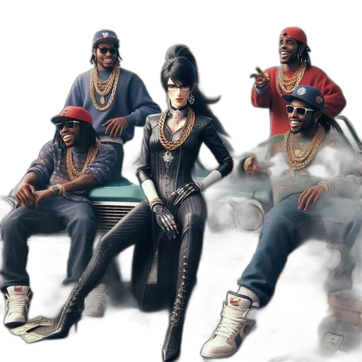 concept art, fantasy art, comic book art, cyberpunk, fire, group, five, individuals transparent PNG cut-out