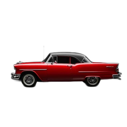 car, crown, photorealistic, 3d render, concept art, red, vintage, black transparent PNG cut-out