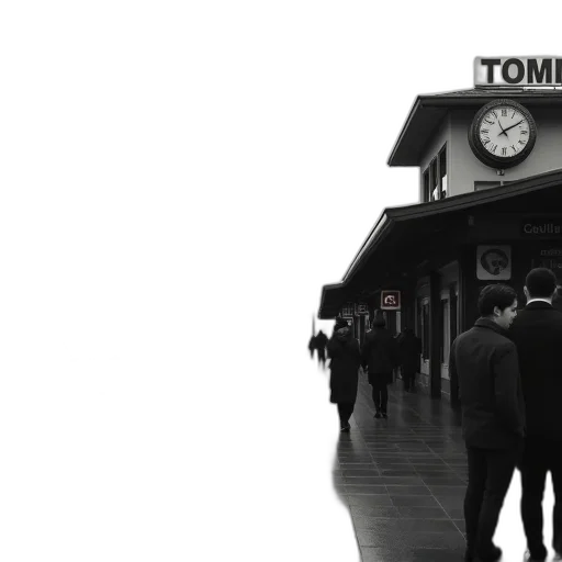 umbrella, building, 3d render, photorealistic, concept art, city street, monochrome, train transparent PNG cut-out