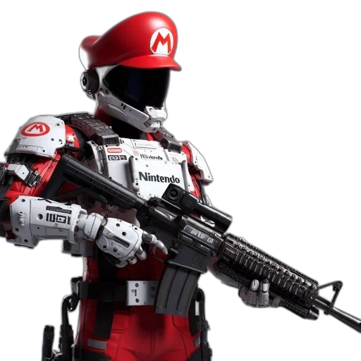 weapon, robot, concept art, 3d render, futuristic, rendition, depicts, mario transparent PNG cut-out