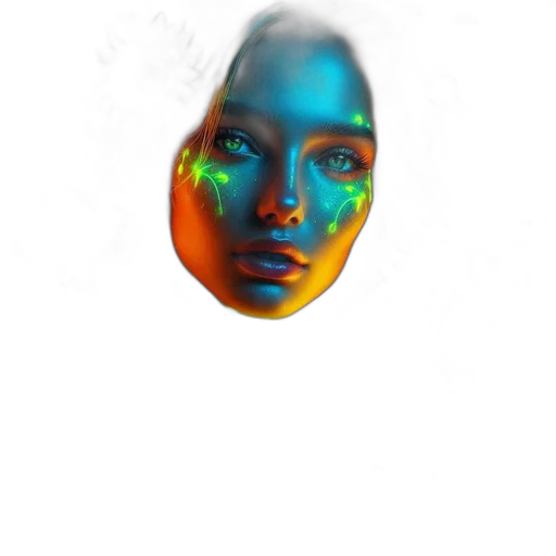 face, mask, robot, jewelry, photorealistic, cyberpunk, 3d render, vaporwave transparent PNG cut-out