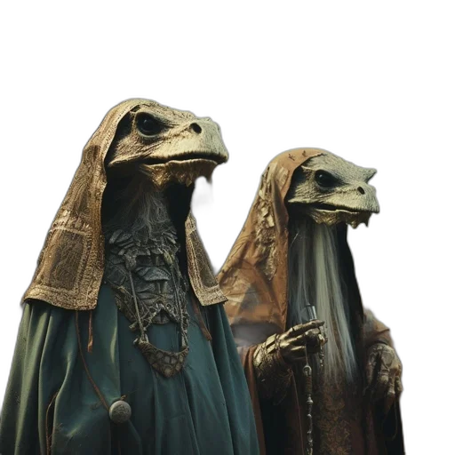 mask, dragon, jacket, dress, concept art, 3d render, outer space, two transparent PNG cut-out