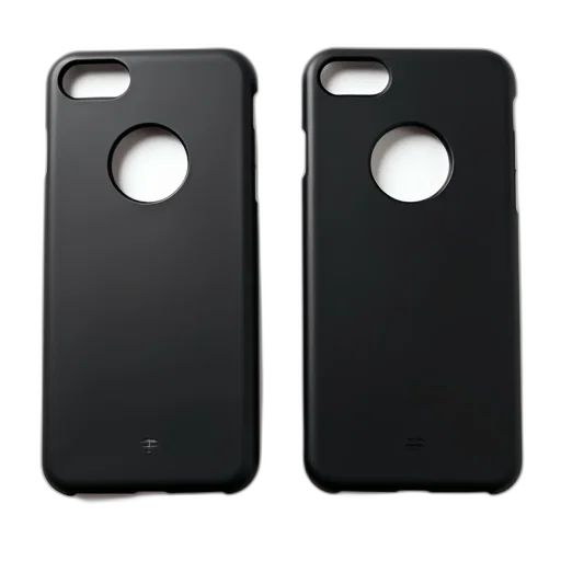 two, identical, black, smartphone, cases, placed, side, against transparent PNG cut-out