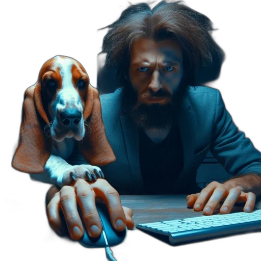 animal, staff, cyberpunk, concept art, vaporwave, dimly, lit, room transparent PNG cut-out