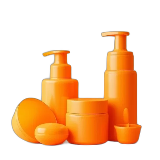 photorealistic, 3d render, orange, set, skincares, moists transparent PNG cut-out