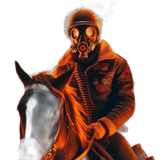 mask, jacket, weapon, animal, concept art, fantasy art, comic book art, photorealistic transparent PNG cut-out