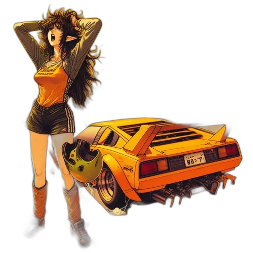 car, concept art, comic book art, anime, fantasy art, golden, neon, amidst transparent PNG cut-out